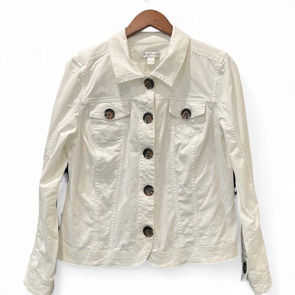Christopher & Banks White Denim Jacket Button Front Jean Jacket Size Large